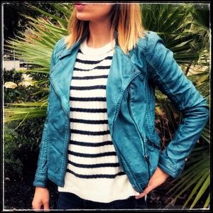 Teal faux leather jacket